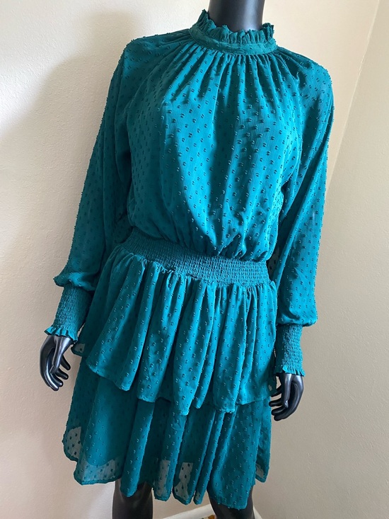 Mud Pie Dresses & Skirts - MUD PIE Green Swiss Dot Tiered Long Sleeve Mini Dress